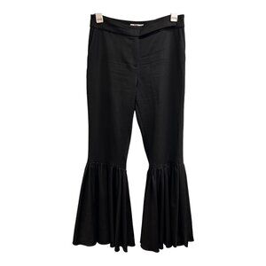 Osman Pants Women Ariel Black Wool Blend Flare Ruffle Leg 70s Y2K Classic Office